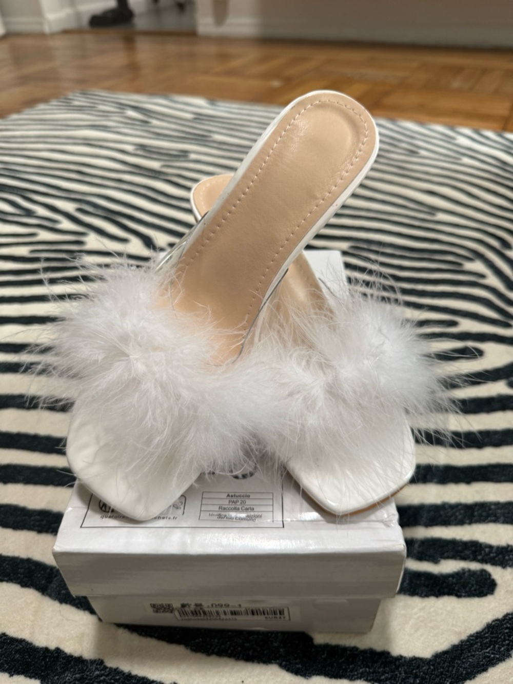 SHEIN White Feather Slide Mules